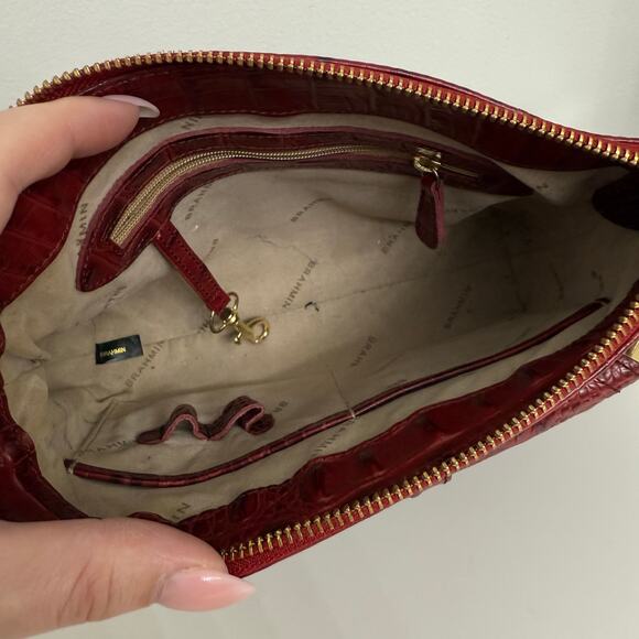 Brahmin Red Embossed Croc Leather Shoulder Mini Bag Purse Gold Hardware - Picture 4 of 12